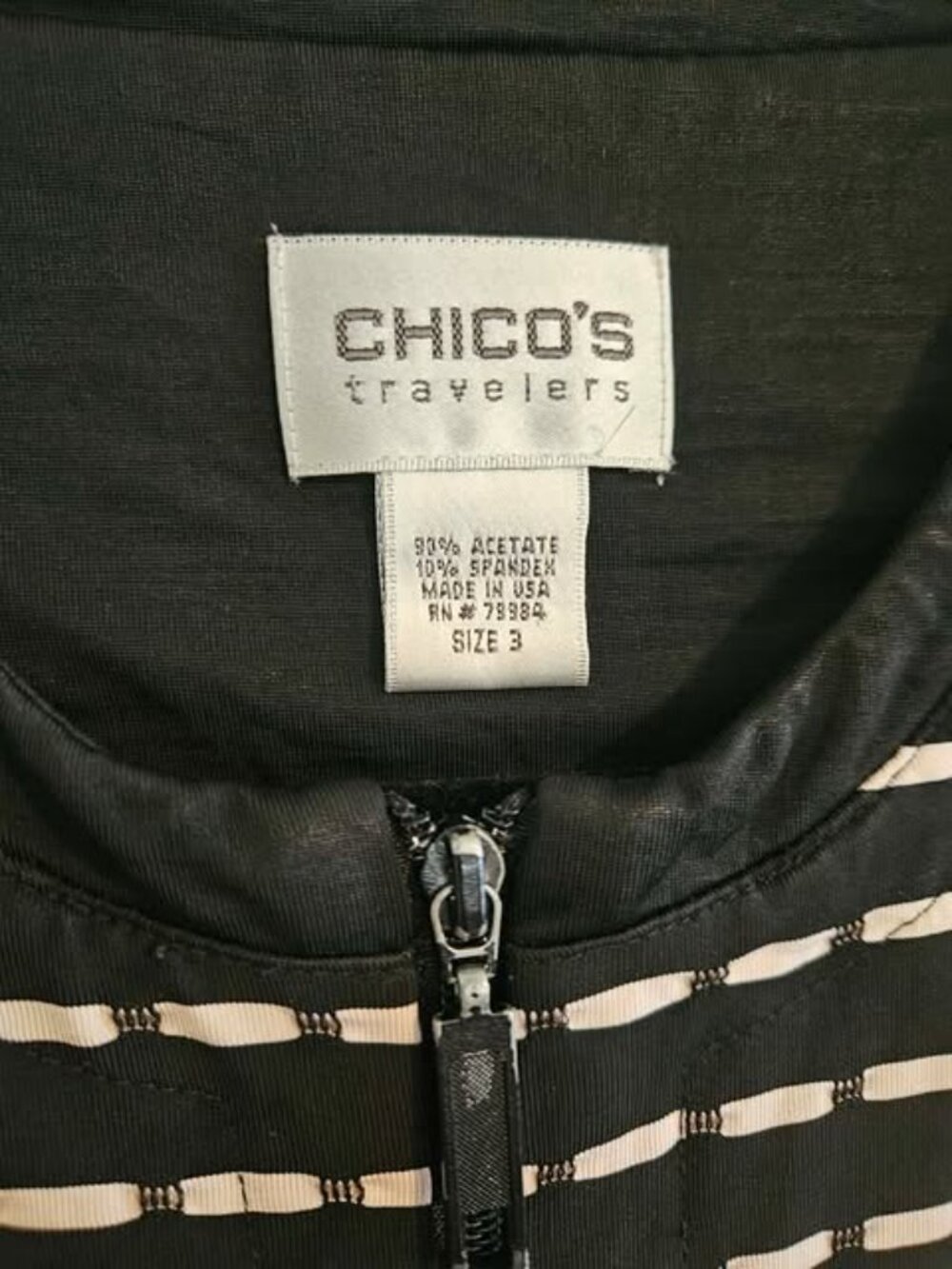Travelers by Chico's Size 3 Black Striped Zip Jacket With Contrast Trim - Picture 2 of 2